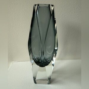 Vintage MCM Murano Sommerso Geometric Smoky Glass Vase Home Decor
